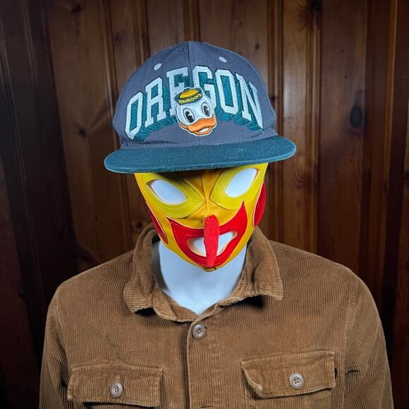Vintage 90s Oregon College Snapback Hat Gray Teal Duck Mascot NCAA Retro OSFA - Picture 1 of 4